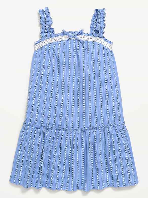 Printed Sleeveless Ruffled Swing Dress for Girls