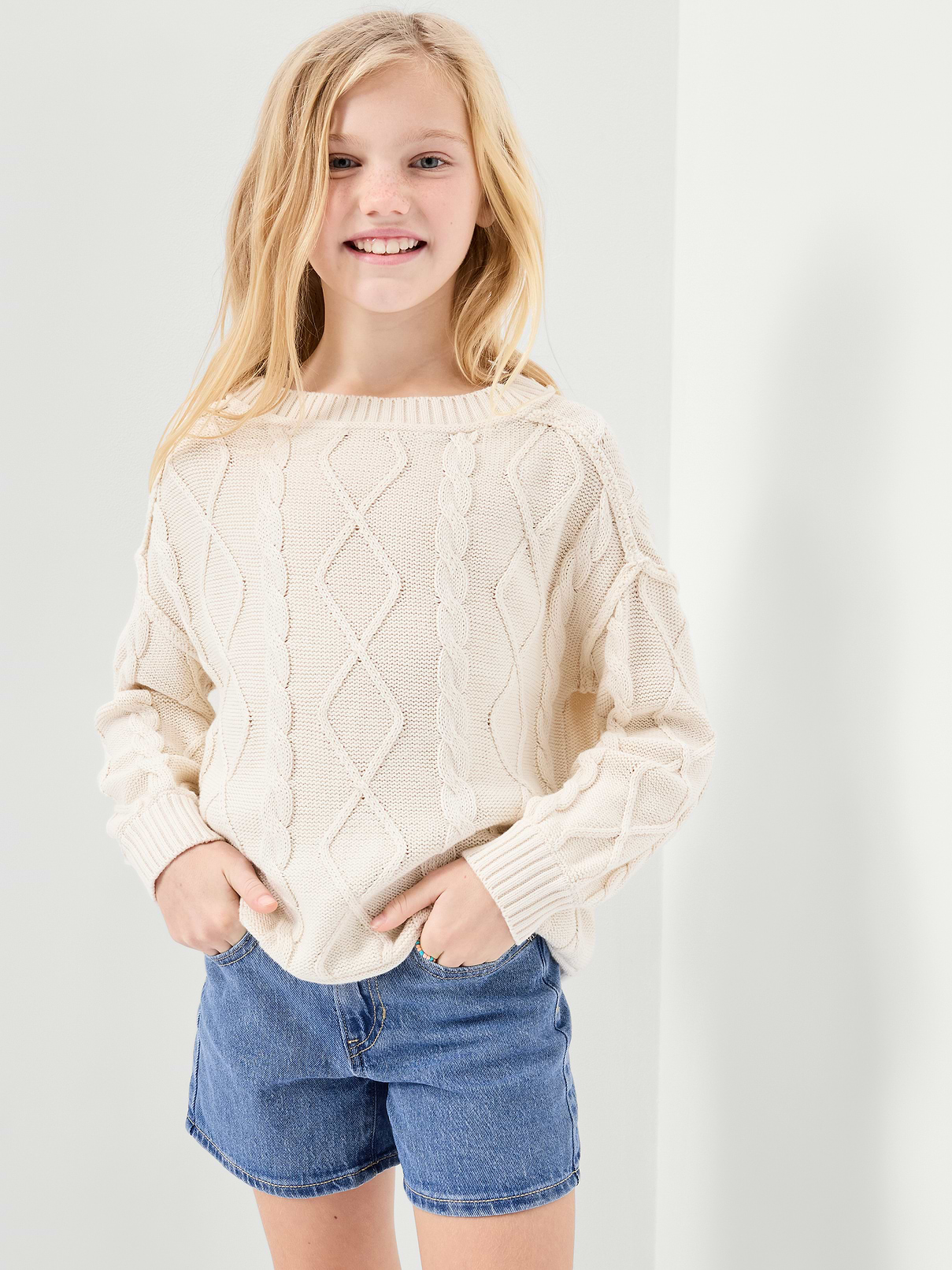 Image number 3 showing, High-Waisted Jean Midi Shorts for Girls