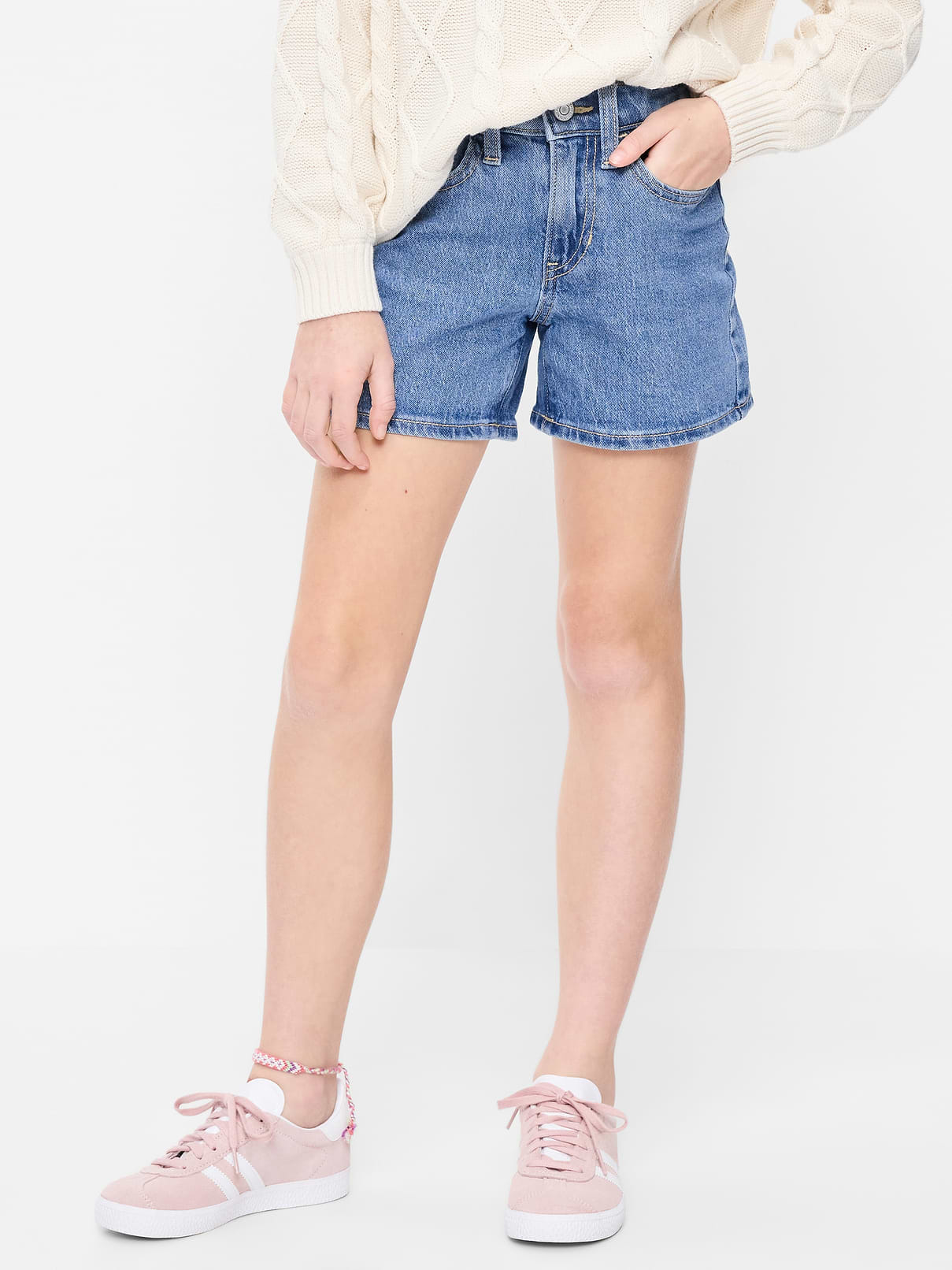 Image number 1 showing, High-Waisted Jean Midi Shorts for Girls