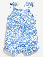 Image number 1 showing, Printed Sleeveless Tie-Strap Romper for Baby