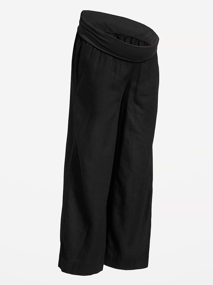 Image 4 of 5, Maternity Rollover Waist Linen-Blend Super Wide-Leg Pants