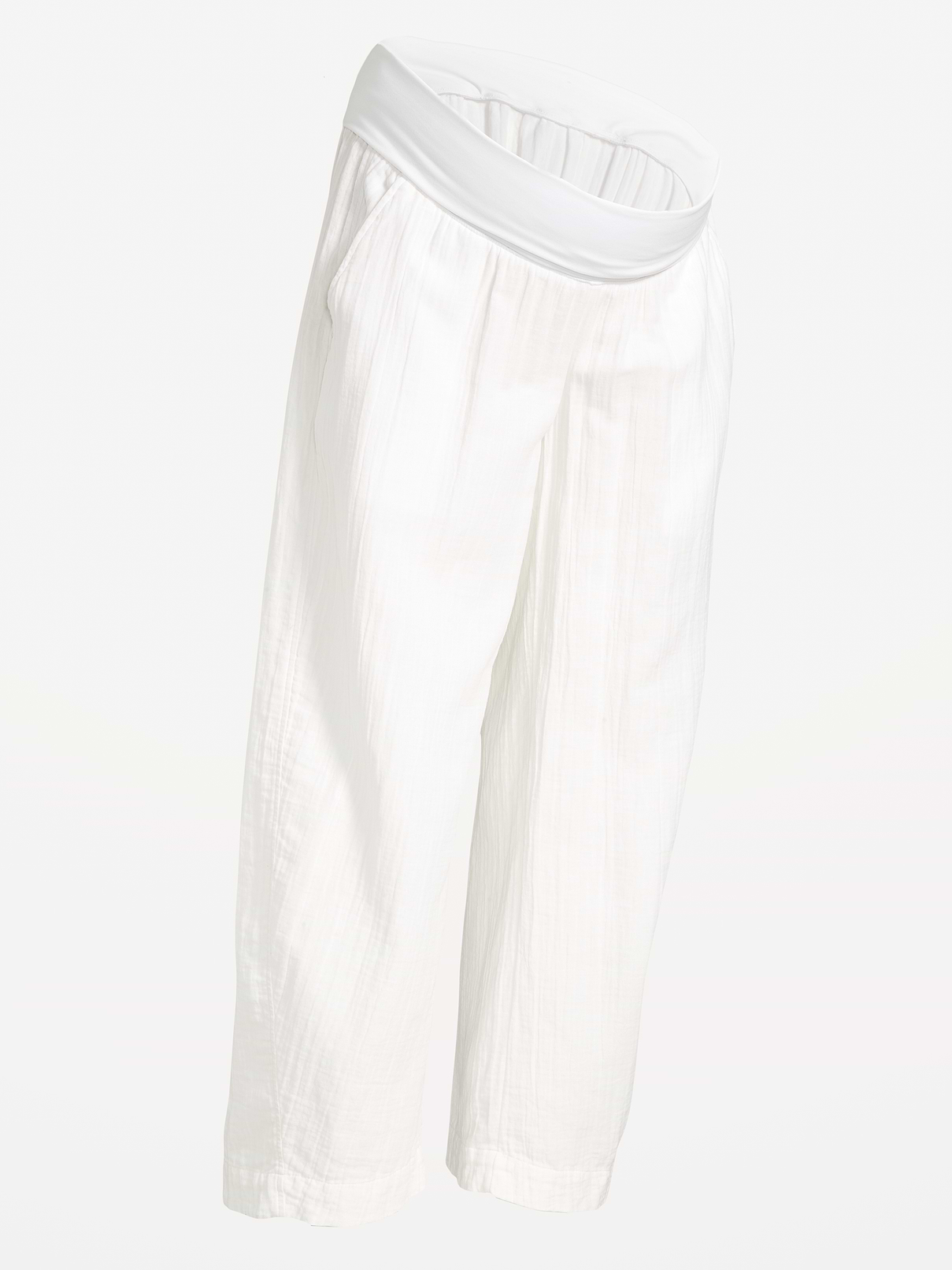 Image number 2 showing, Maternity Rollover-Waist Crinkle Gauze Barrel Leg Ankle Pants