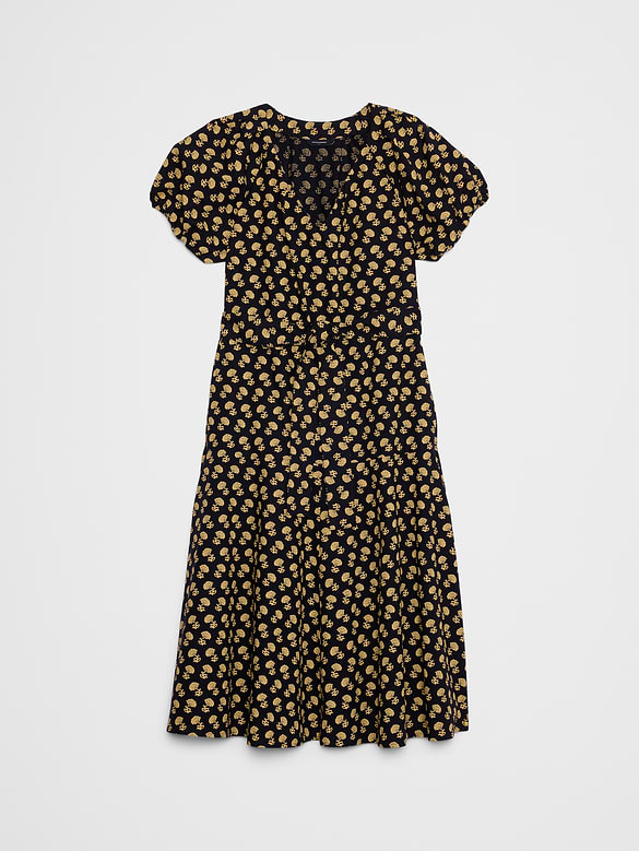 Poplin Gathered-Shoulder Midi Dress