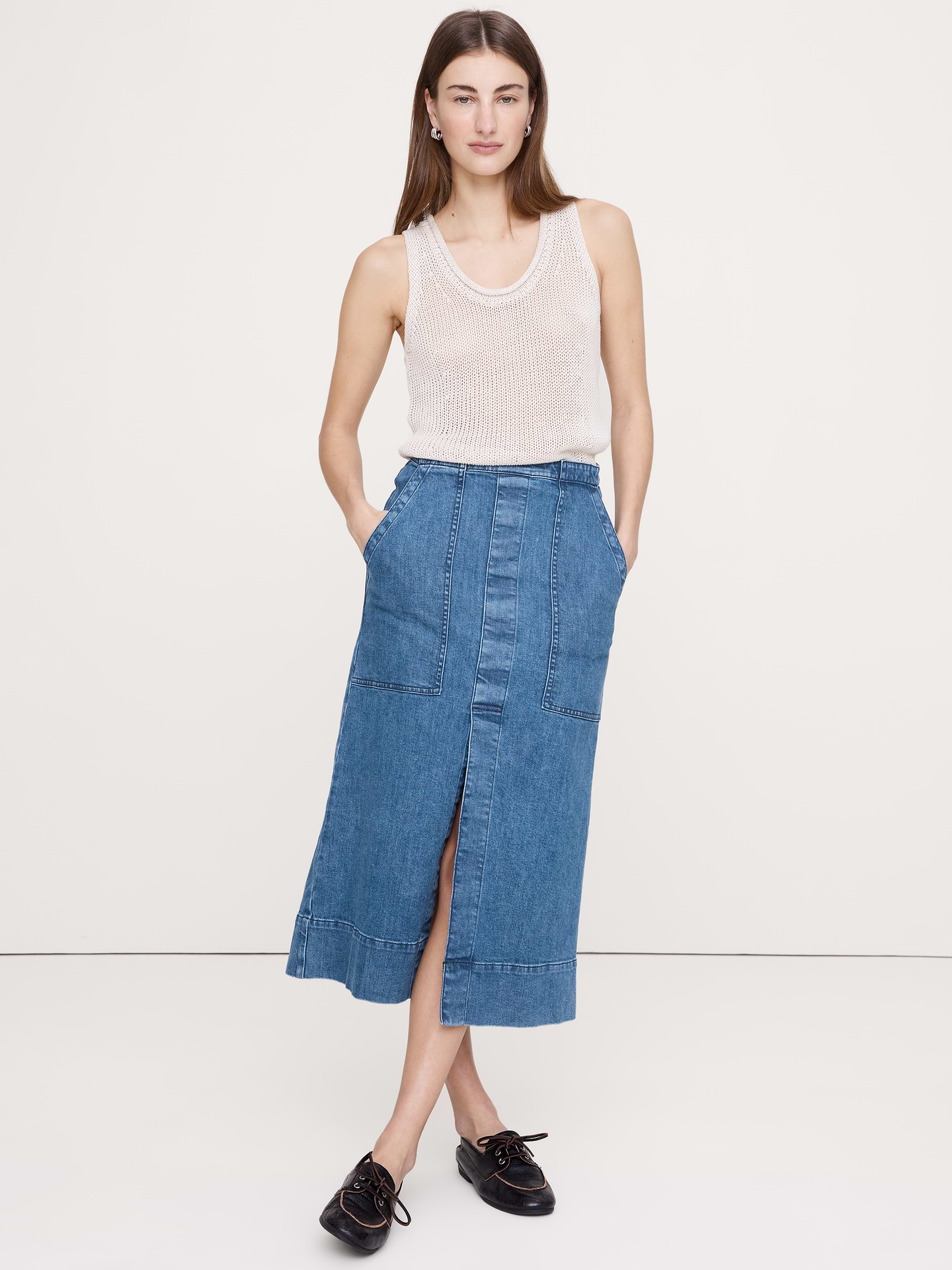 Image number 1 showing, Denim Front-Slit Midi Skirt