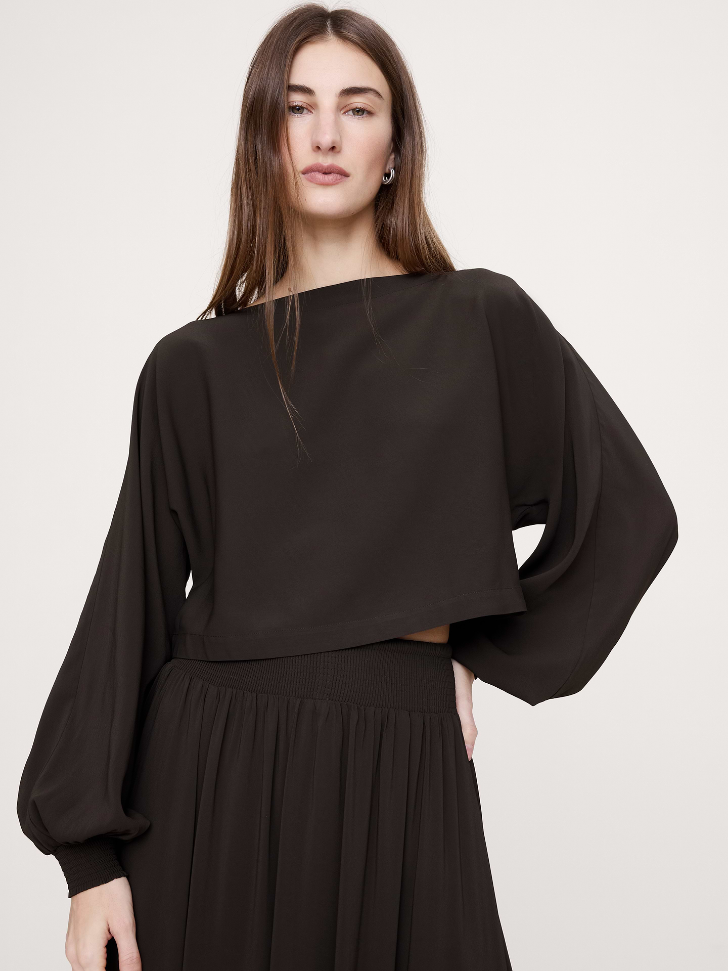 Image number 1 showing, Smocked Georgette Boatneck Top