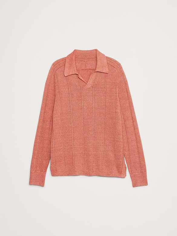 Linen Ribbed Sweater Polo