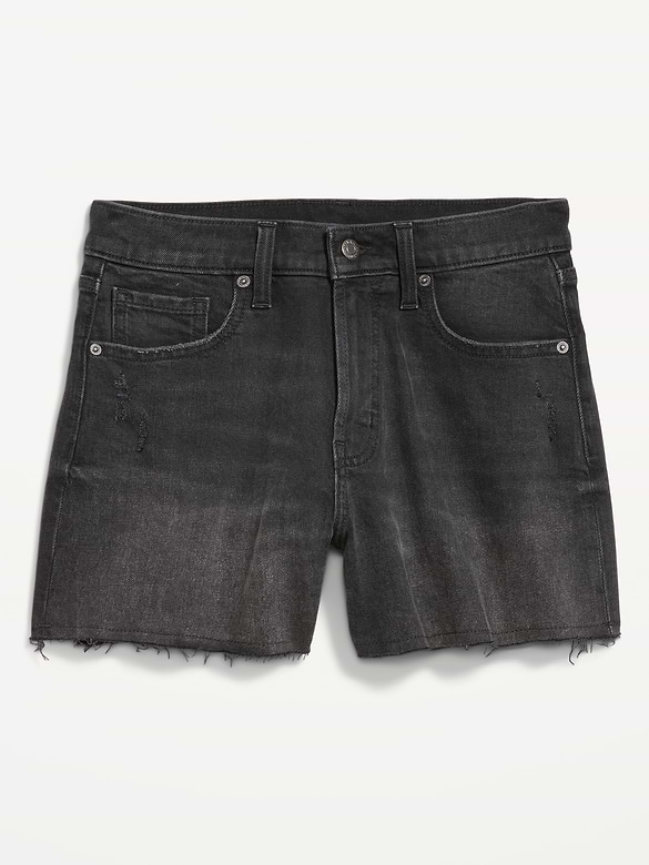 Short OG profilé en denim à taille haute à ourlet coupé, entrejambe de 10 cm