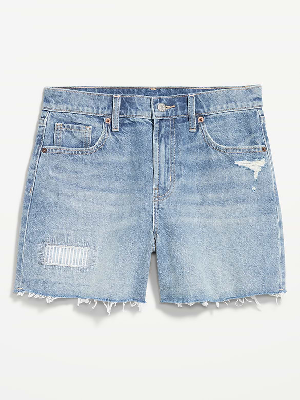 Curvy High-Waisted Baggy Jean Shorts -- 5-inch inseam