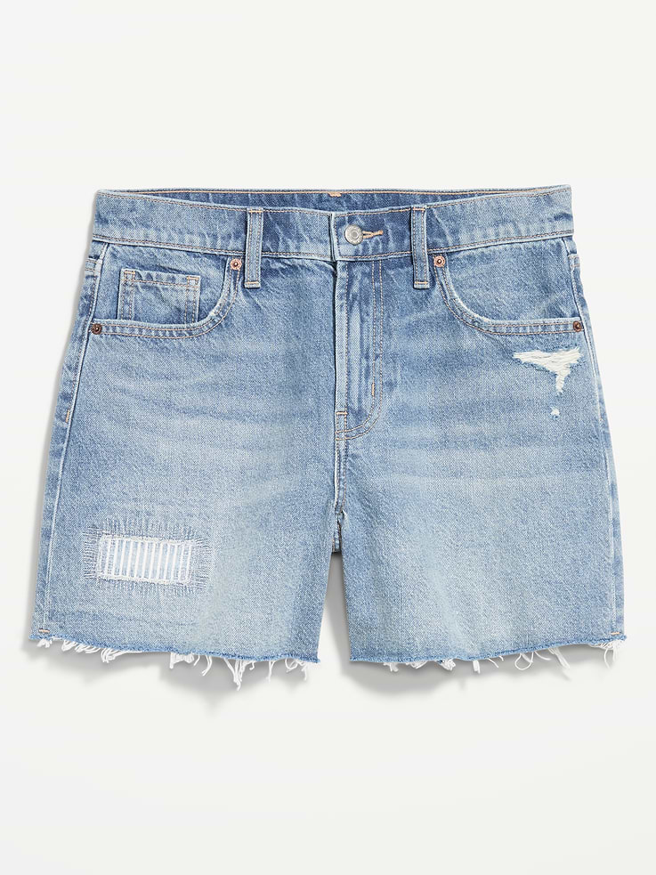 Image number 3 showing, Curvy High-Waisted Baggy Jean Shorts -- 5-inch inseam