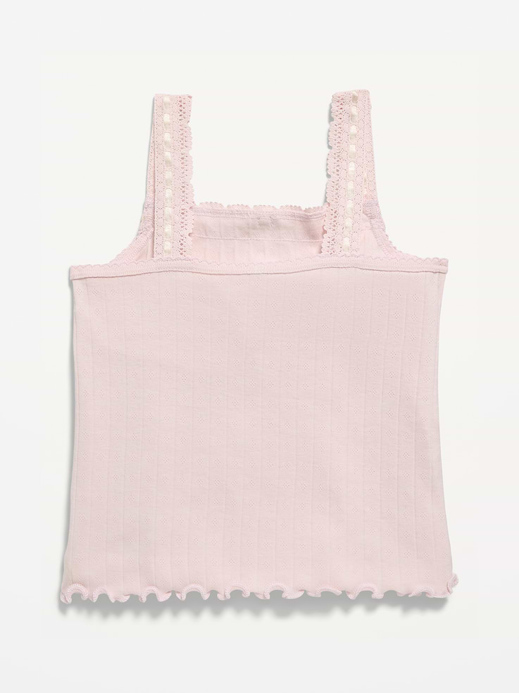 Image 3 of 4, Fitted Lace-Trim Pointelle Tank Top for Girls