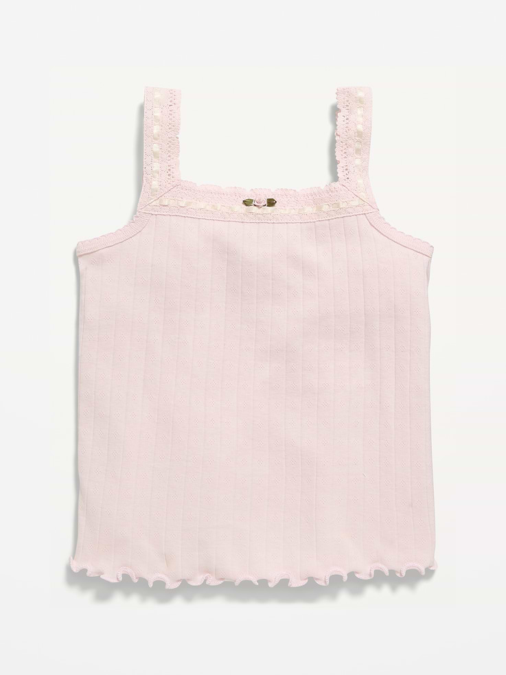 Image 2 of 4, Fitted Lace-Trim Pointelle Tank Top for Girls