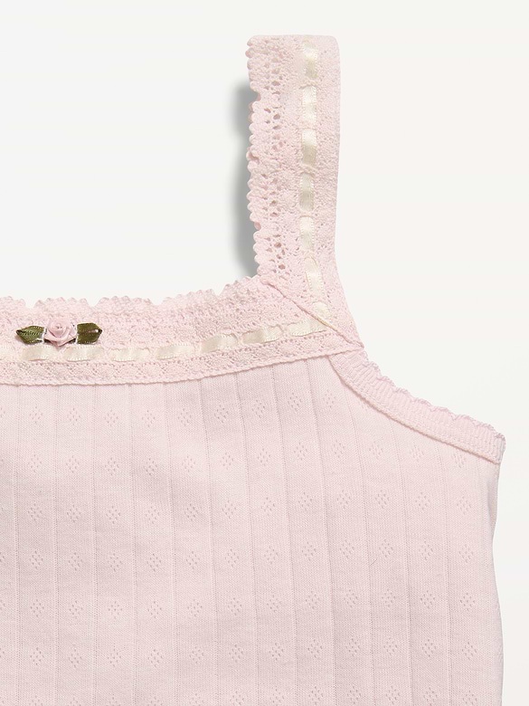 Fitted Lace-Trim Pointelle Tank Top for Girls