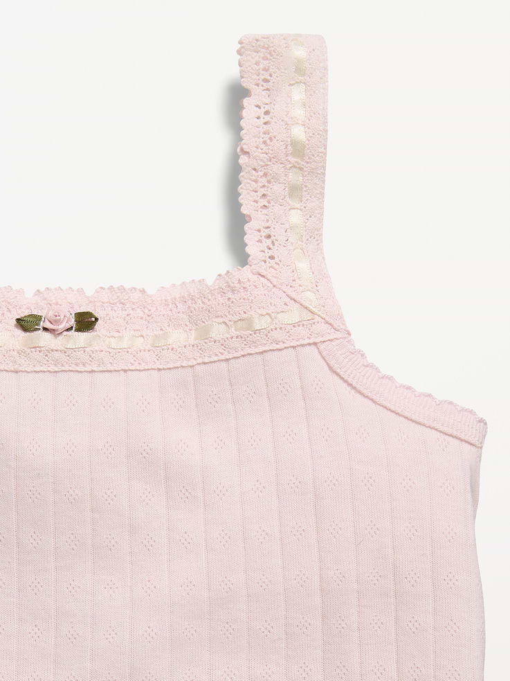 Image 4 of 4, Fitted Lace-Trim Pointelle Tank Top for Girls