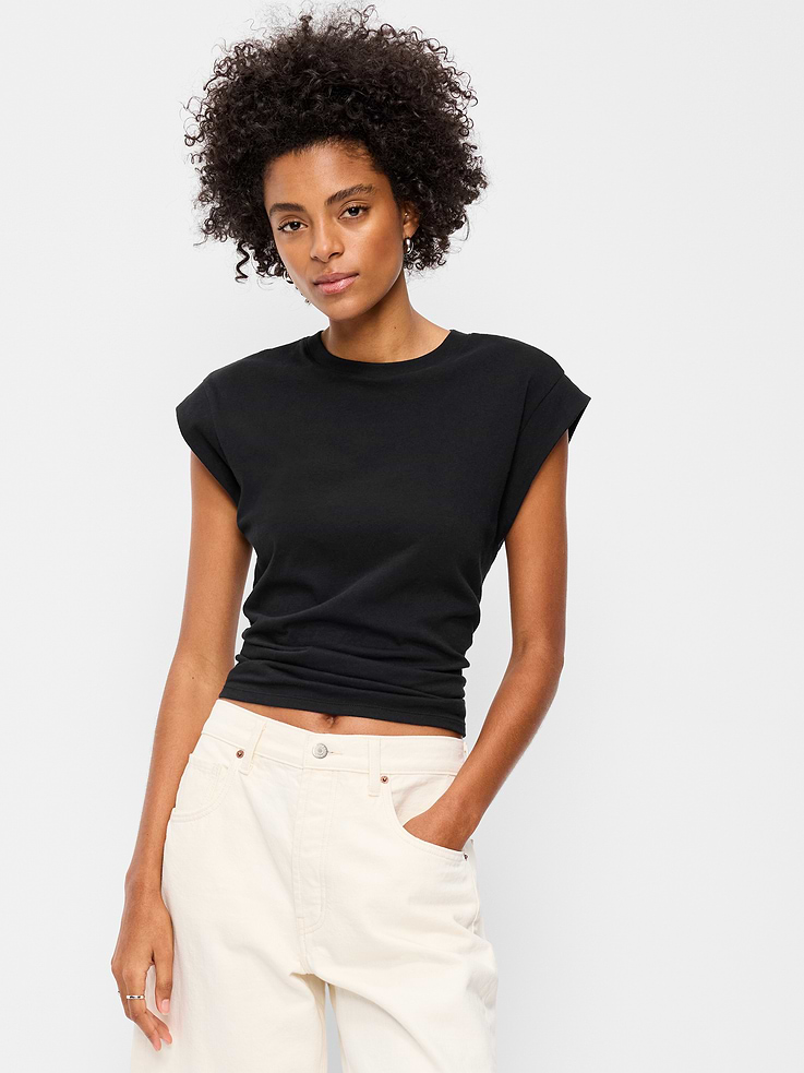 Image number 1 showing, Cap-Sleeve Cinch-Waist Top