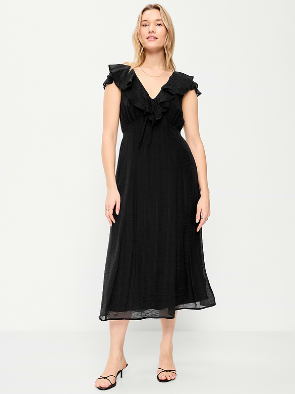 Ruffle-Sleeve Fit & Flare Midi Dress