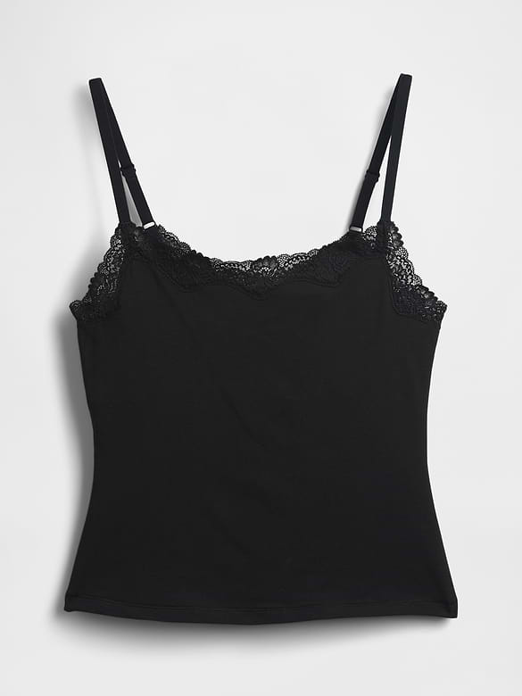 Organic Stretch Cotton Lace-Trim Shelf-Bra Cami