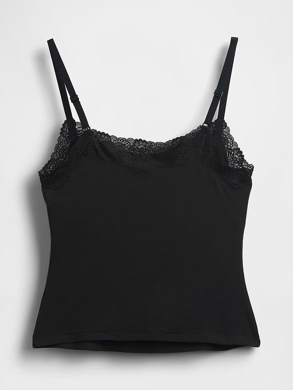 Organic Stretch Cotton Lace-Trim Shelf-Bra Cami