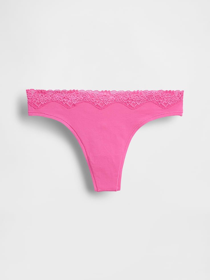Image number 4 showing, Organic Stretch Cotton Lace-Trim Thong