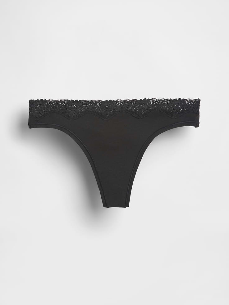 Image number 3 showing, Organic Stretch Cotton Lace-Trim Thong