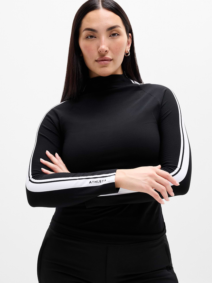 Image number 1 showing, Renew Seamless Mock Neck Stripe Logo Top