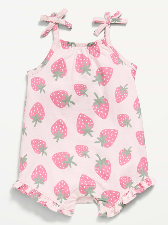 Printed Sleeveless Tie-Strap Romper for Baby