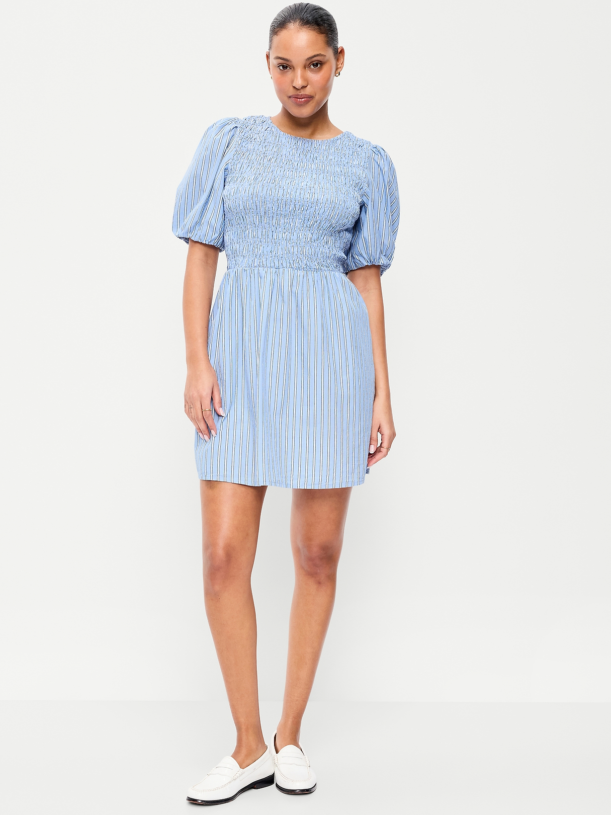 Smocked Puff-Sleeve Flare Mini Dress | Old Navy