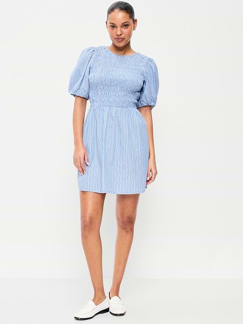 blue puff sleeve mini dress Fern Hand wash cold Addison Navy Puff-Sleeve Mini Dress
