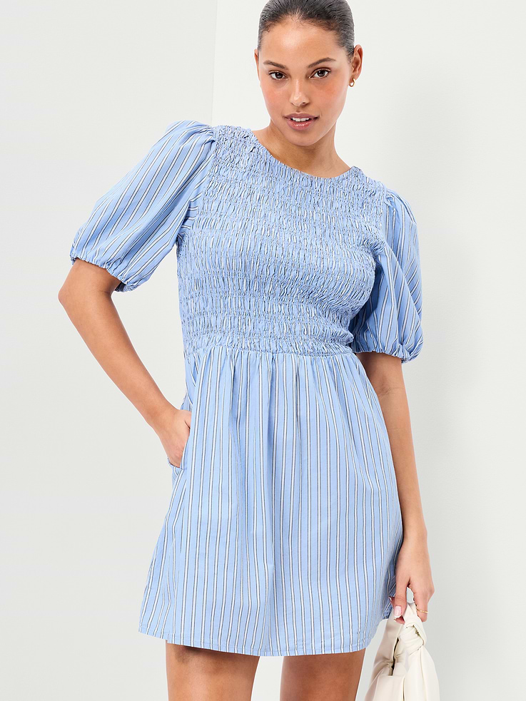 Image number 3 showing, Smocked Puff-Sleeve Flare Mini Dress