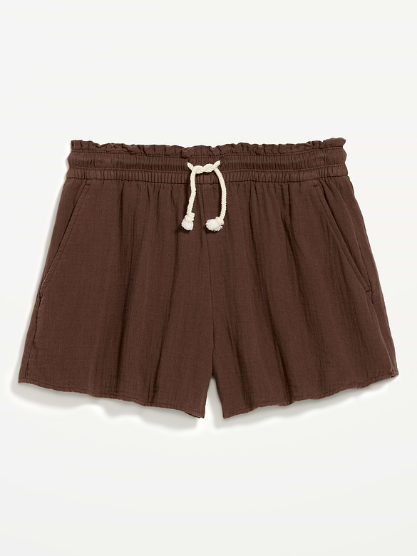 Short en gaze froissée à taille haute