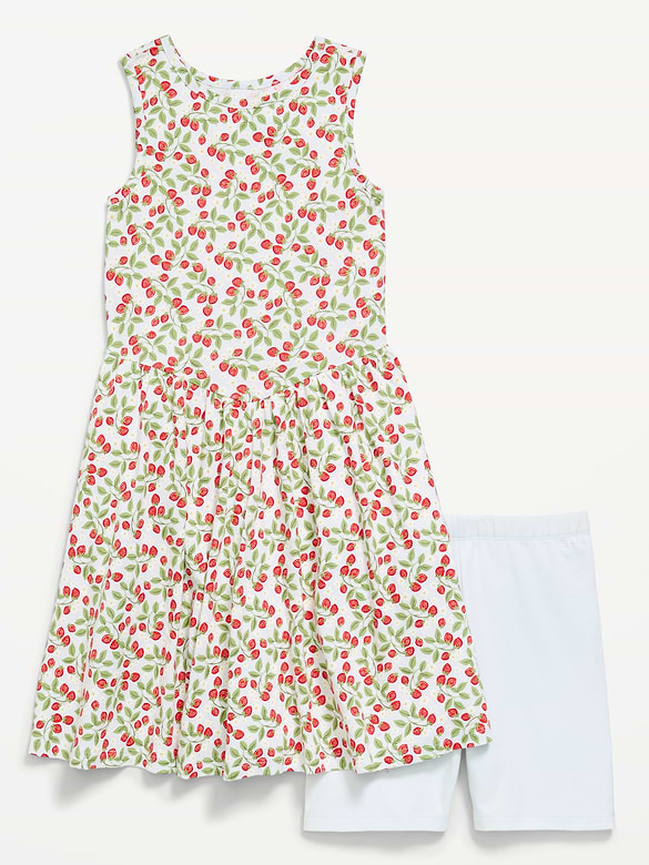 Sleeveless Fit and Flare Dress and Biker Shorts Set for Girls