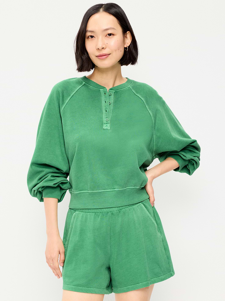 Image number 1 showing, SoComfy Oversized Button-Front Sweatshirt
