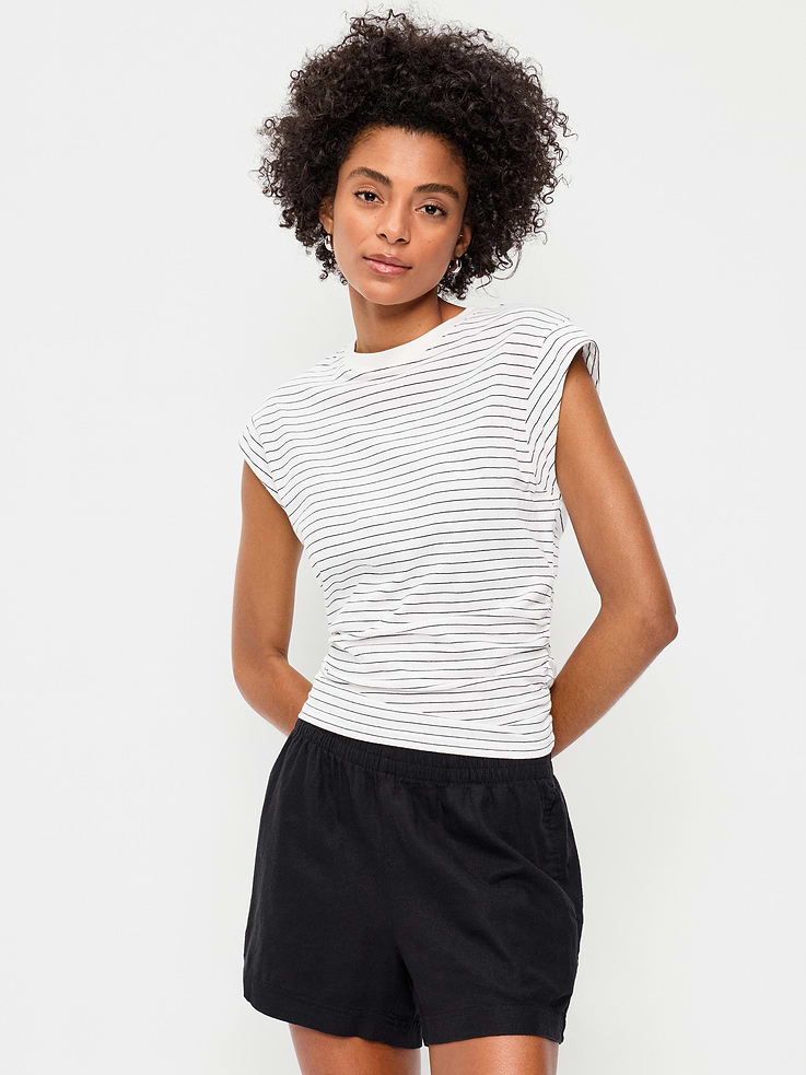 Image number 1 showing, Cap-Sleeve Cinch-Waist Top