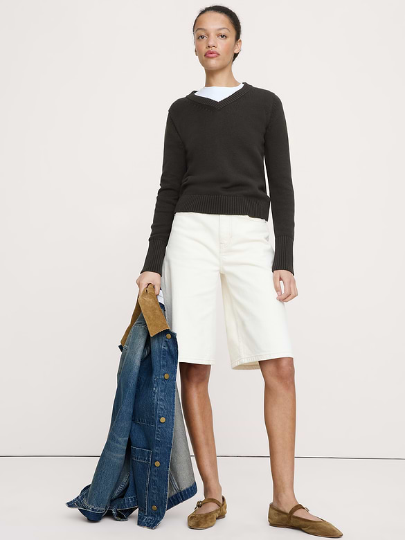 Larkspur Cotton-Silk V-Neck Sweater