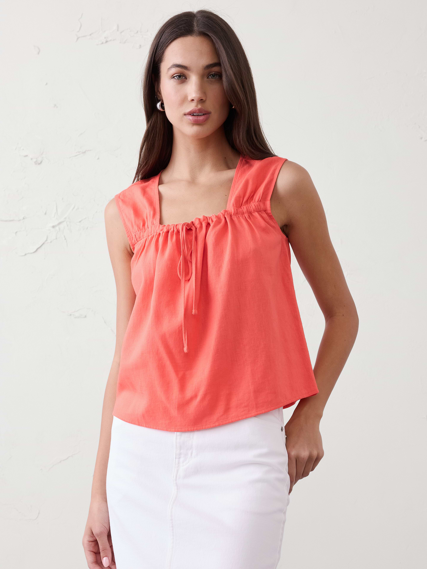 Image number 1 showing, Linen-Blend Tied Popover Top