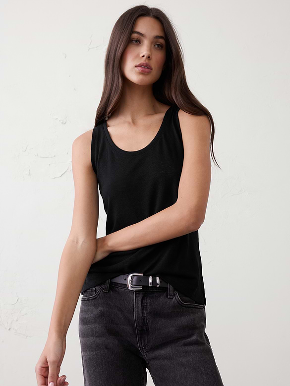 Linen-Blend Scoop-Neck Tank