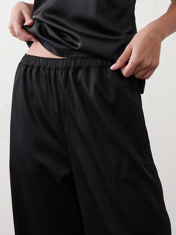 Wide-Leg High-Rise Crinkle Satin Pull-On Pant