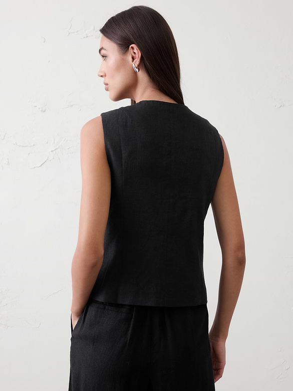 Linen-Blend Tie-Front Vest