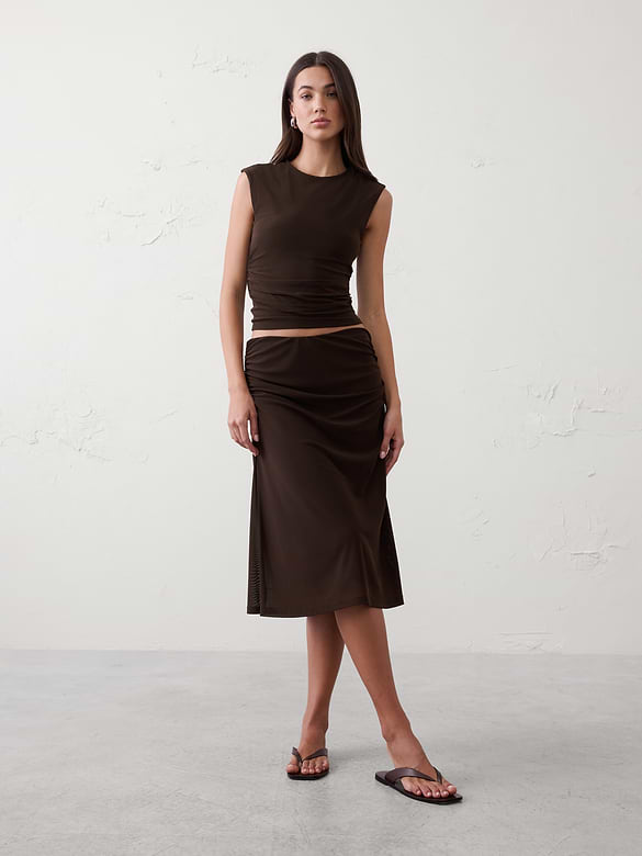 Side-Shirred Mesh Top