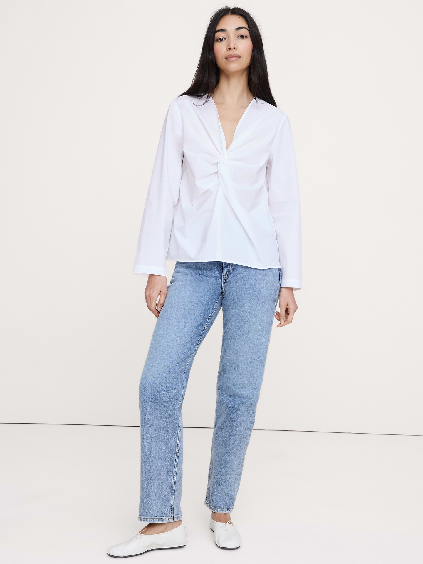 Image number 1 showing, Cotton Poplin Twist-Front Top