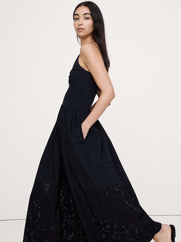 Jersey + Poplin Twist-Front Maxi Dress