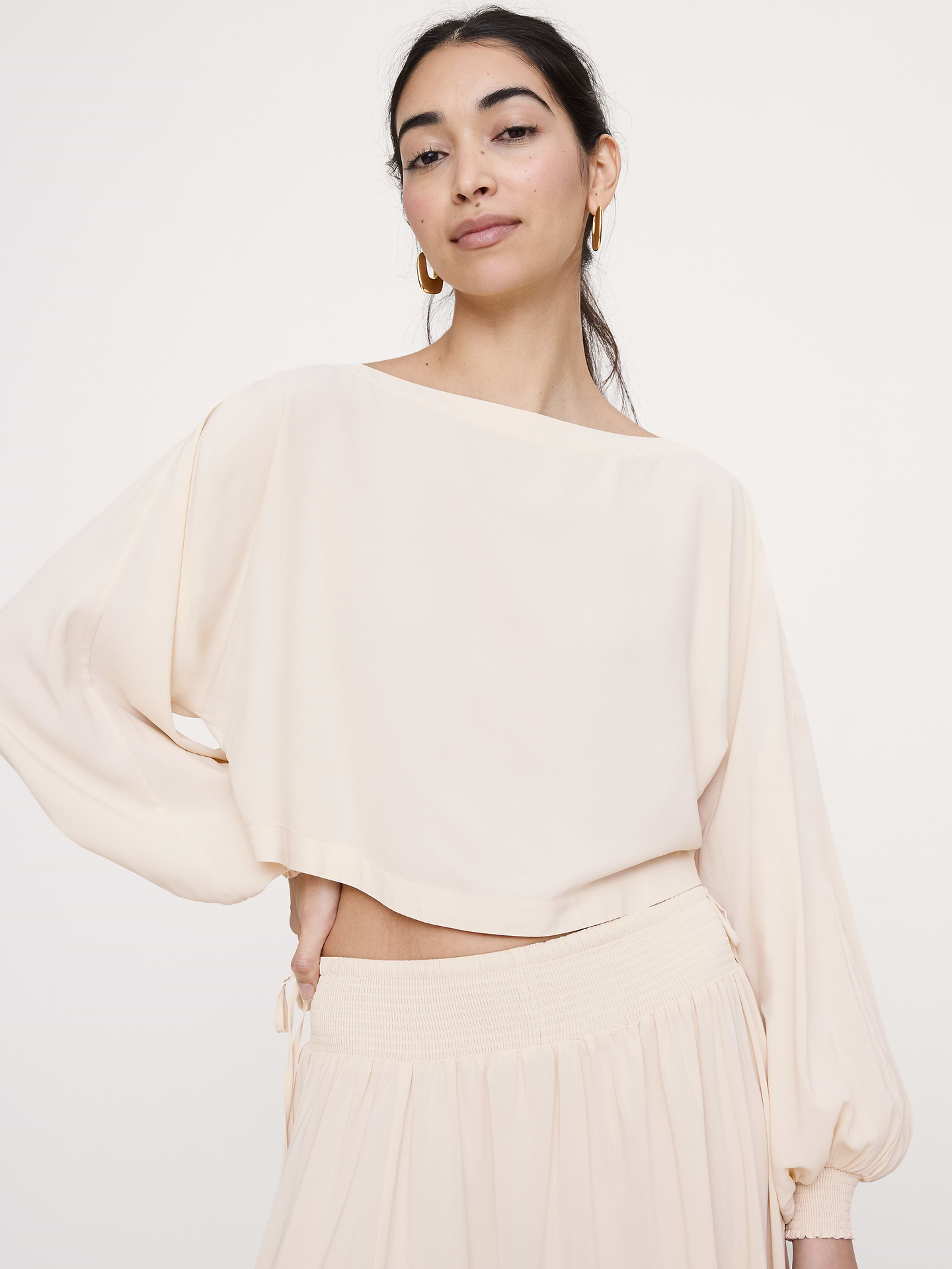 Image number 6 showing, Smocked Georgette Boatneck Top