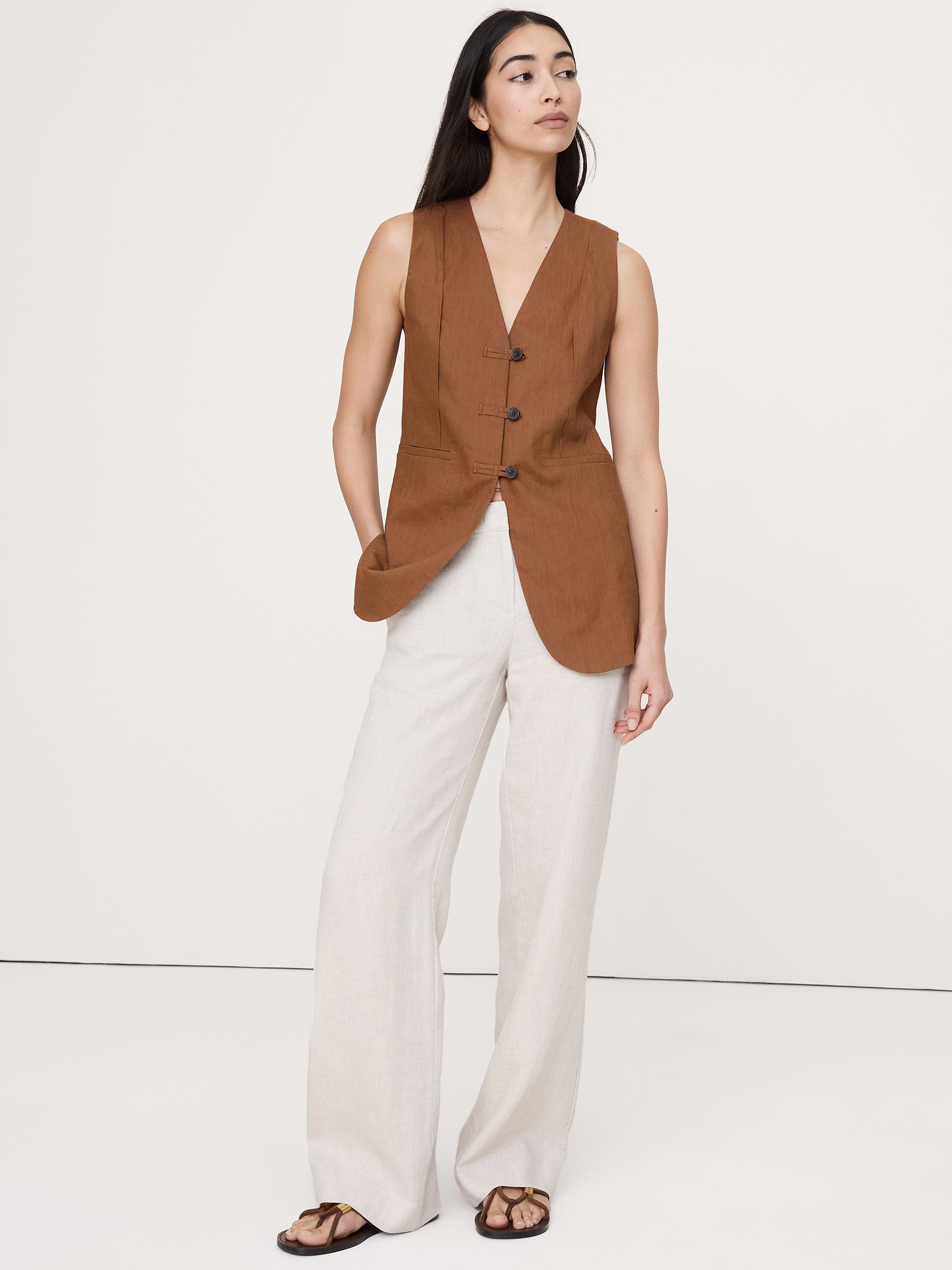 Image number 1 showing, Stretch Linen-Viscose Long Vest
