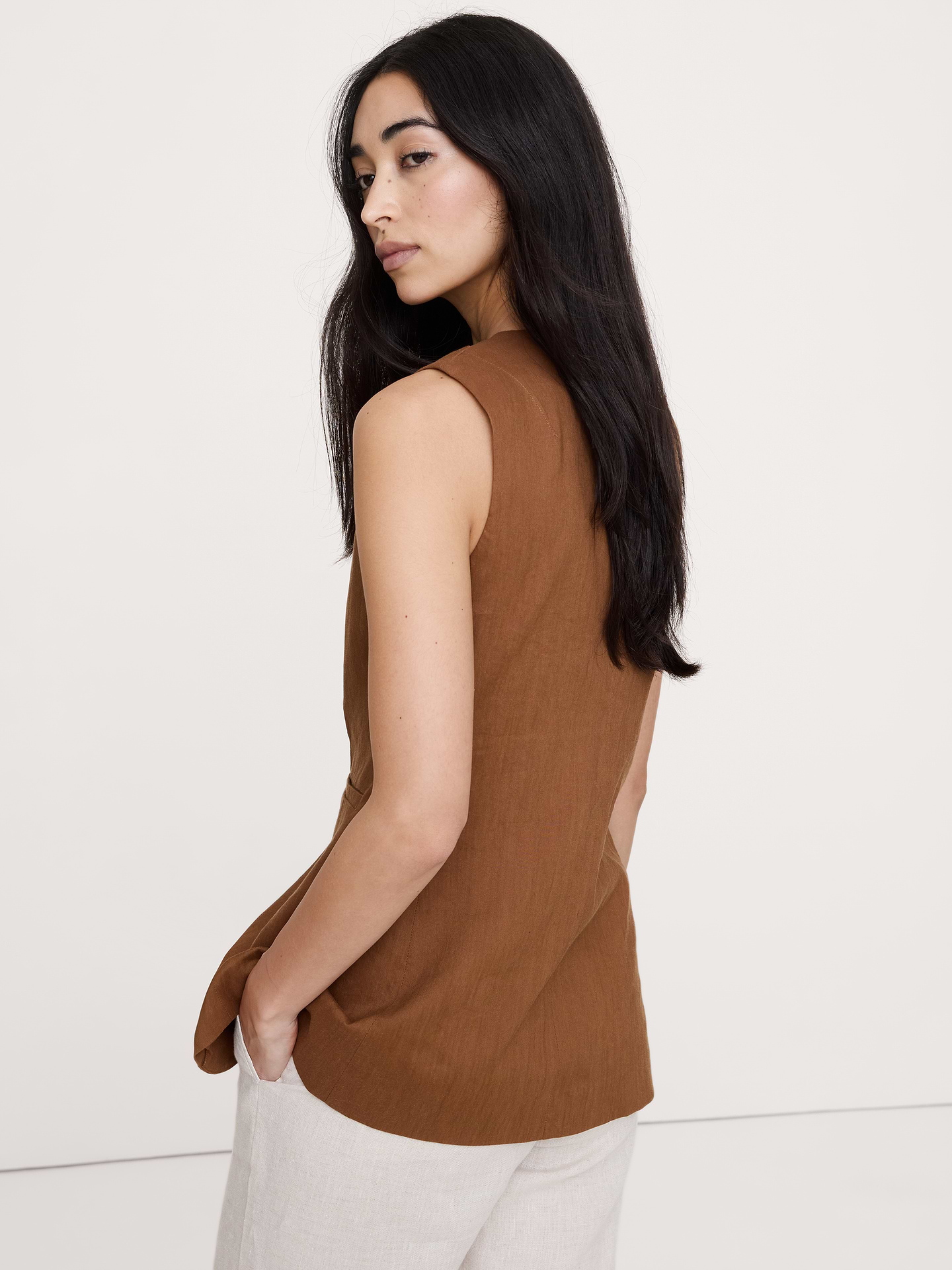Image number 3 showing, Stretch Linen-Viscose Long Vest