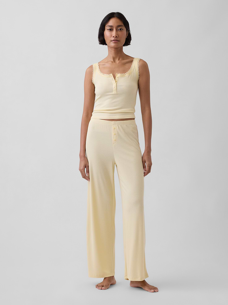 Image number 2 showing, Mini Rib Lace Henley PJ Tank Top