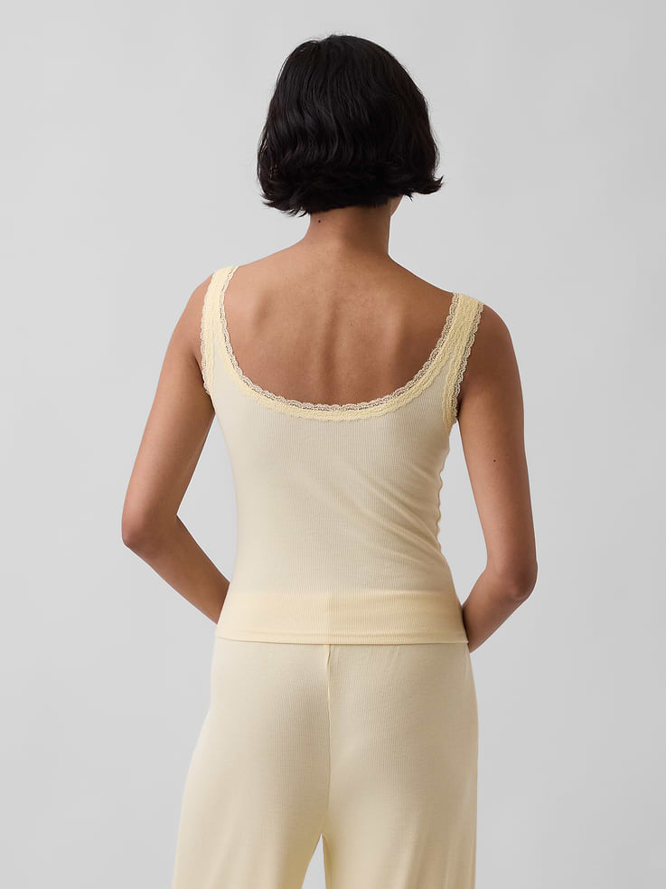 Image number 3 showing, Mini Rib Lace Henley PJ Tank Top