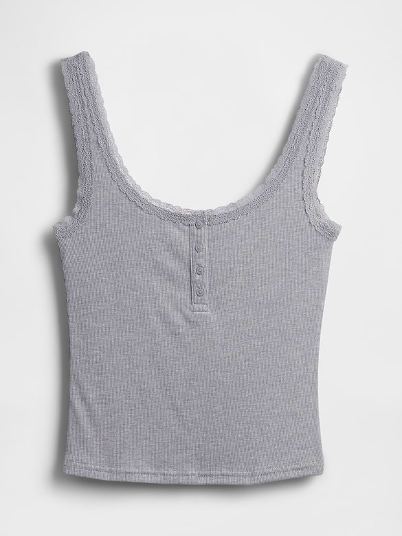 Mini Rib Lace Henley PJ Tank Top