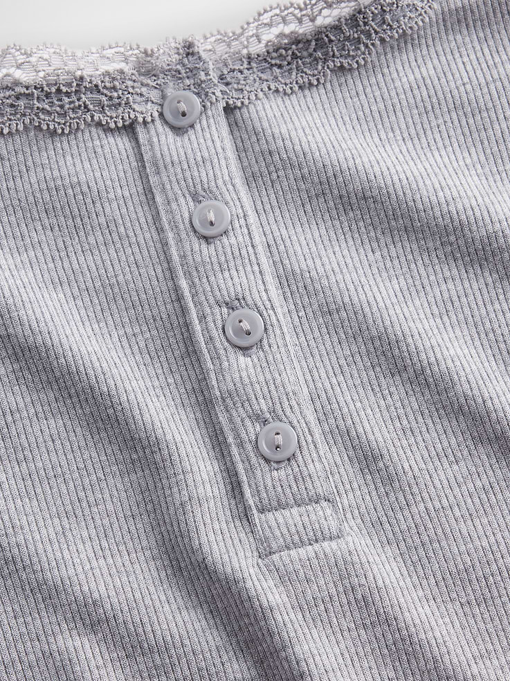Image number 4 showing, Mini Rib Lace Henley PJ Tank Top