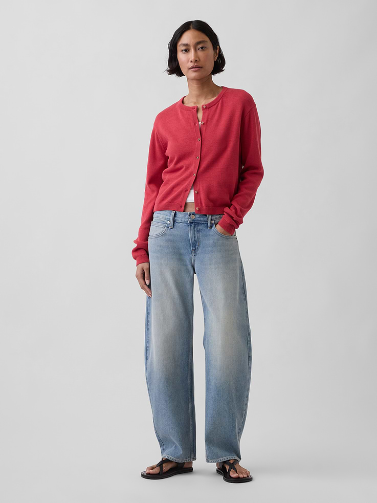 Image 2 of 5, 100% Cotton Relaxed Crop Cardigan Sweater