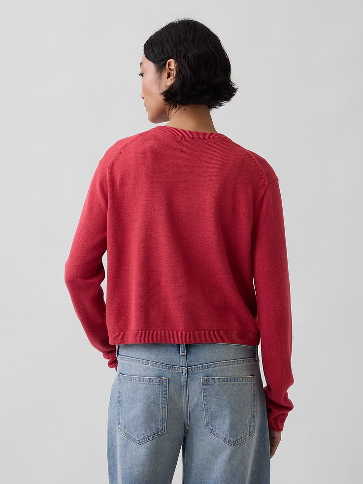 Image 3 of 5, 100% Cotton Relaxed Crop Cardigan Sweater