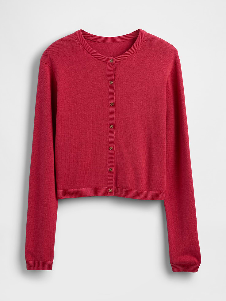 Image 5 of 5, 100% Cotton Relaxed Crop Cardigan Sweater